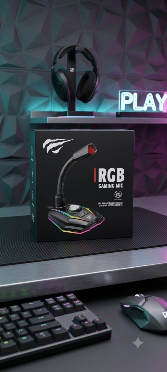 مايكروفون ألعاب RGB مكتبي مع قاعدة احترافية