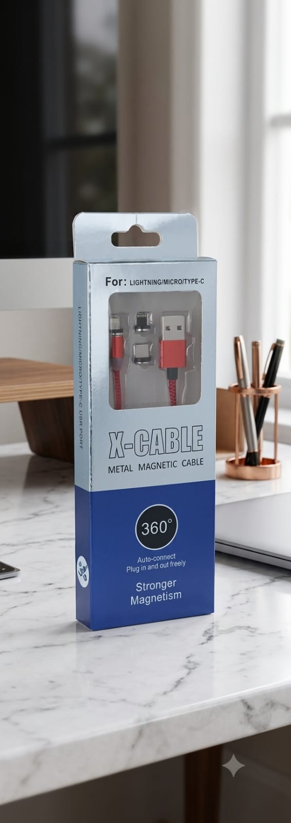 كابل شحن مغناطيسي 360° متعدد الرؤوس (Lightning / Micro USB / Type-C)