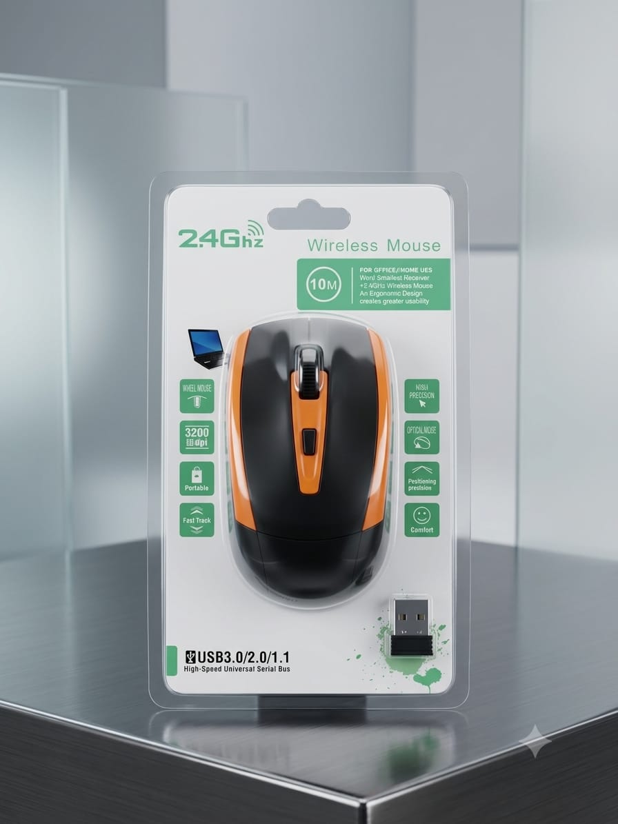 ماوس لاسلكي 2.4GHz مع مستقبل USB